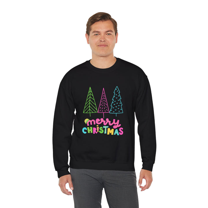 Christmas Crewneck Sweatshirt — Pastel 'Merry Christmas' Trees