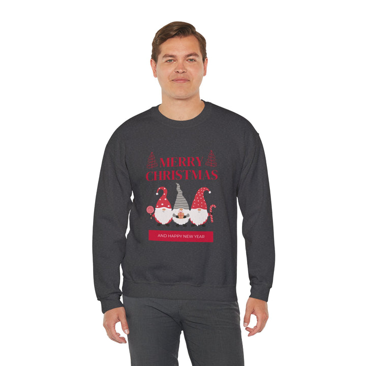 Christmas Gnome Crewneck Sweatshirt - "Merry Christmas and Happy New Year" Holiday Sweatshirt