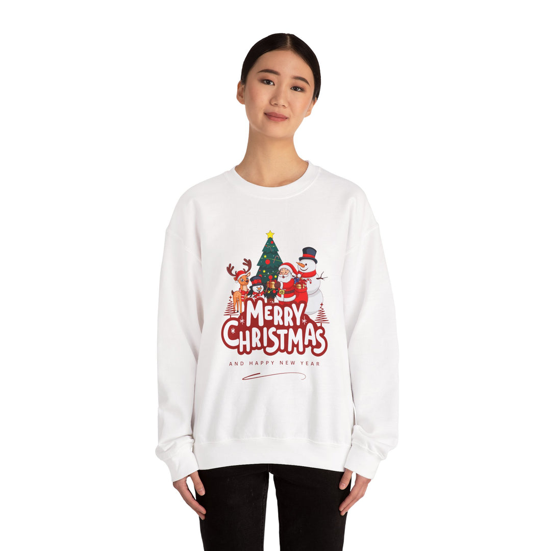 Christmas Crewneck Sweatshirt — 'Merry Christmas' Festive Holiday Sweatshirt with Santa, Reindeer & Snowman