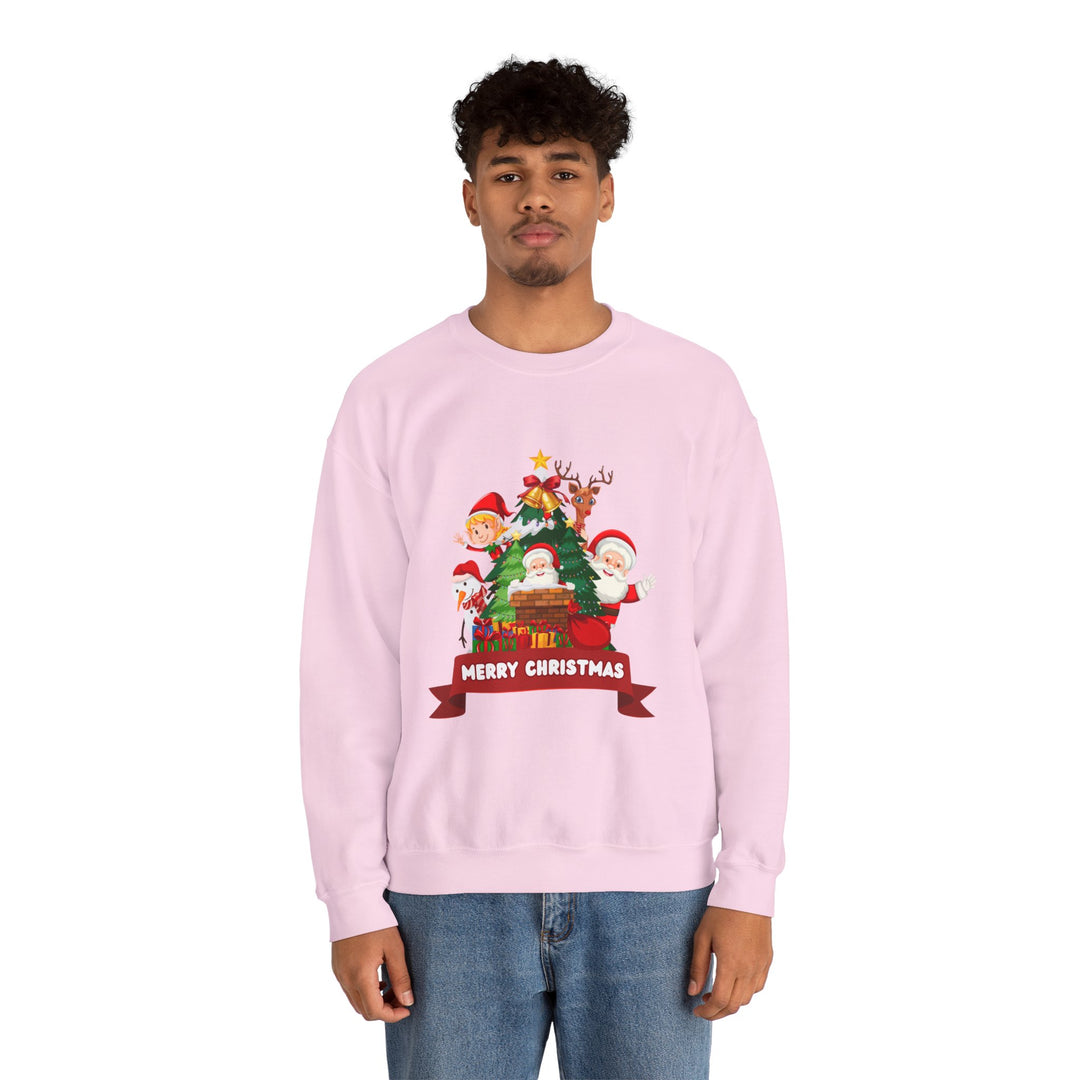 Christmas Crewneck Sweatshirt – Cute Santa & Elves "Merry Christmas" Holiday Pullover