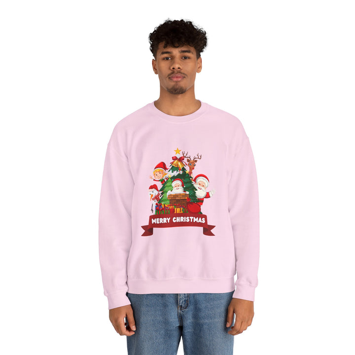 Christmas Crewneck Sweatshirt – Cute Santa & Elves "Merry Christmas" Holiday Pullover