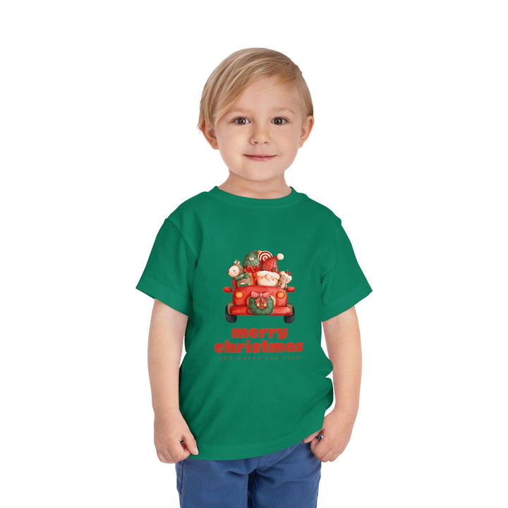 Toddler Tee — Cute Santa in Car “Merry Christmas and Happy New Year” Holiday Tee