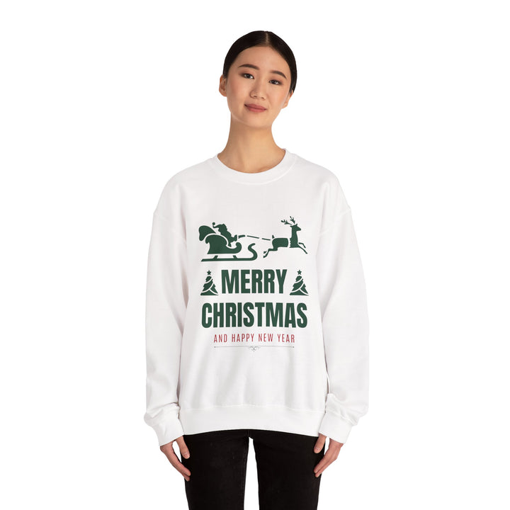 Christmas Sweatshirt - 'Merry Christmas and Happy New Year' Santa Sleigh Crewneck