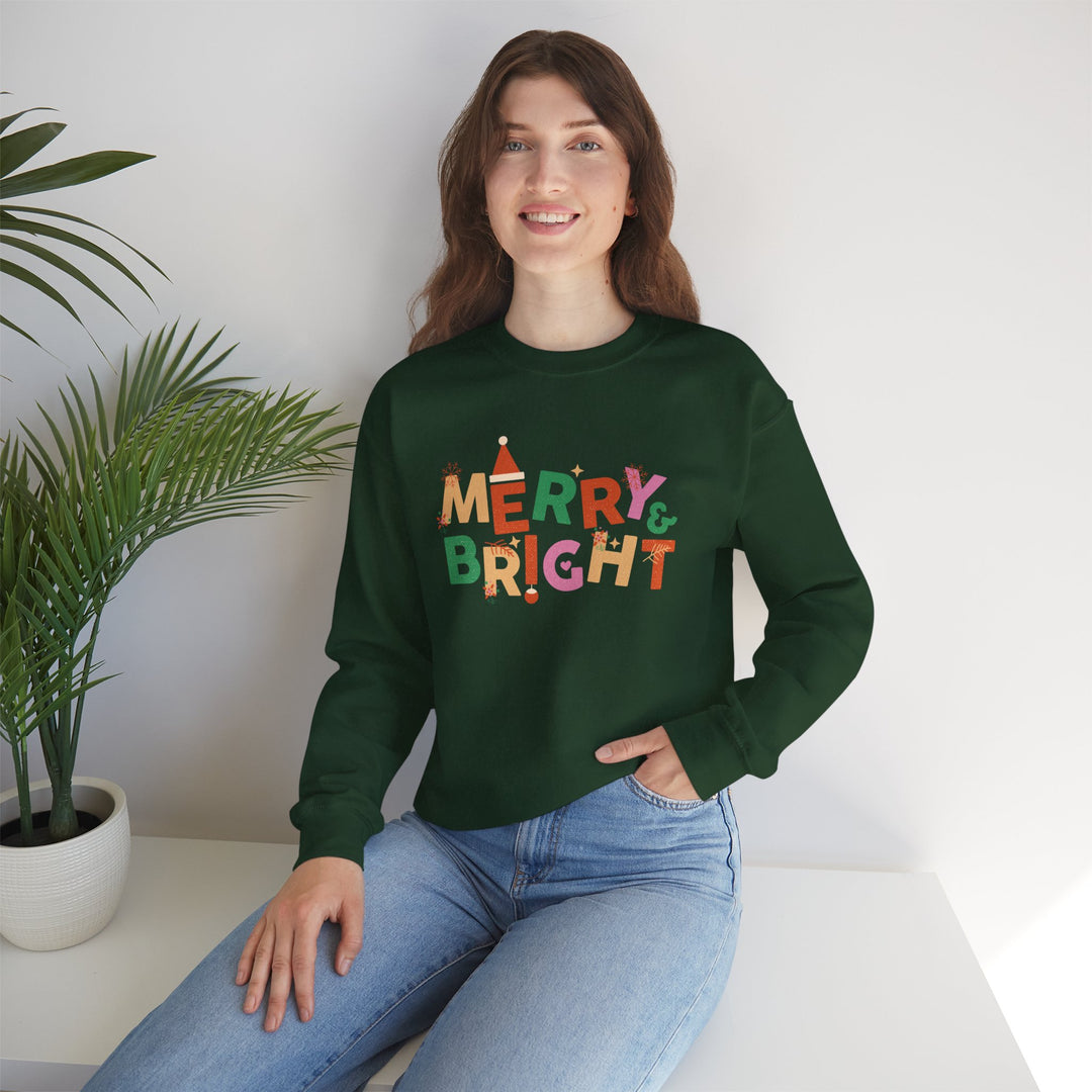 Merry & Bright Crewneck Sweatshirt — Colorful Holiday Christmas Sweater