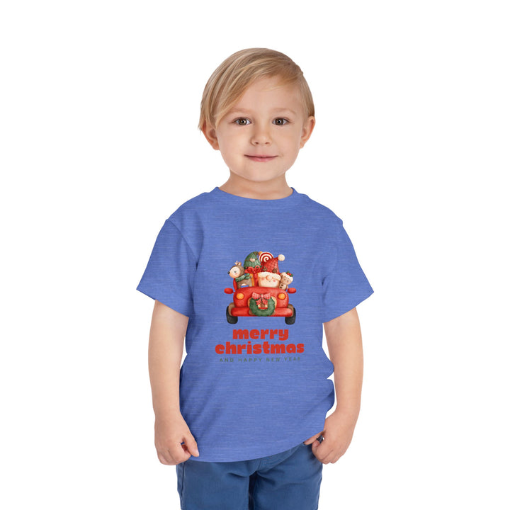 Toddler Tee — Cute Santa in Car “Merry Christmas and Happy New Year” Holiday Tee