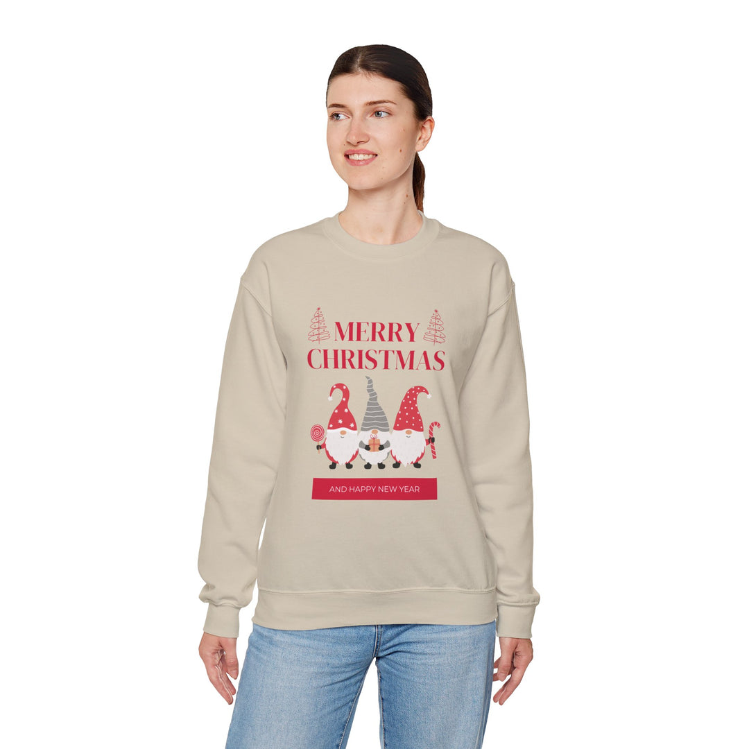 Christmas Gnome Crewneck Sweatshirt - "Merry Christmas and Happy New Year" Holiday Sweatshirt