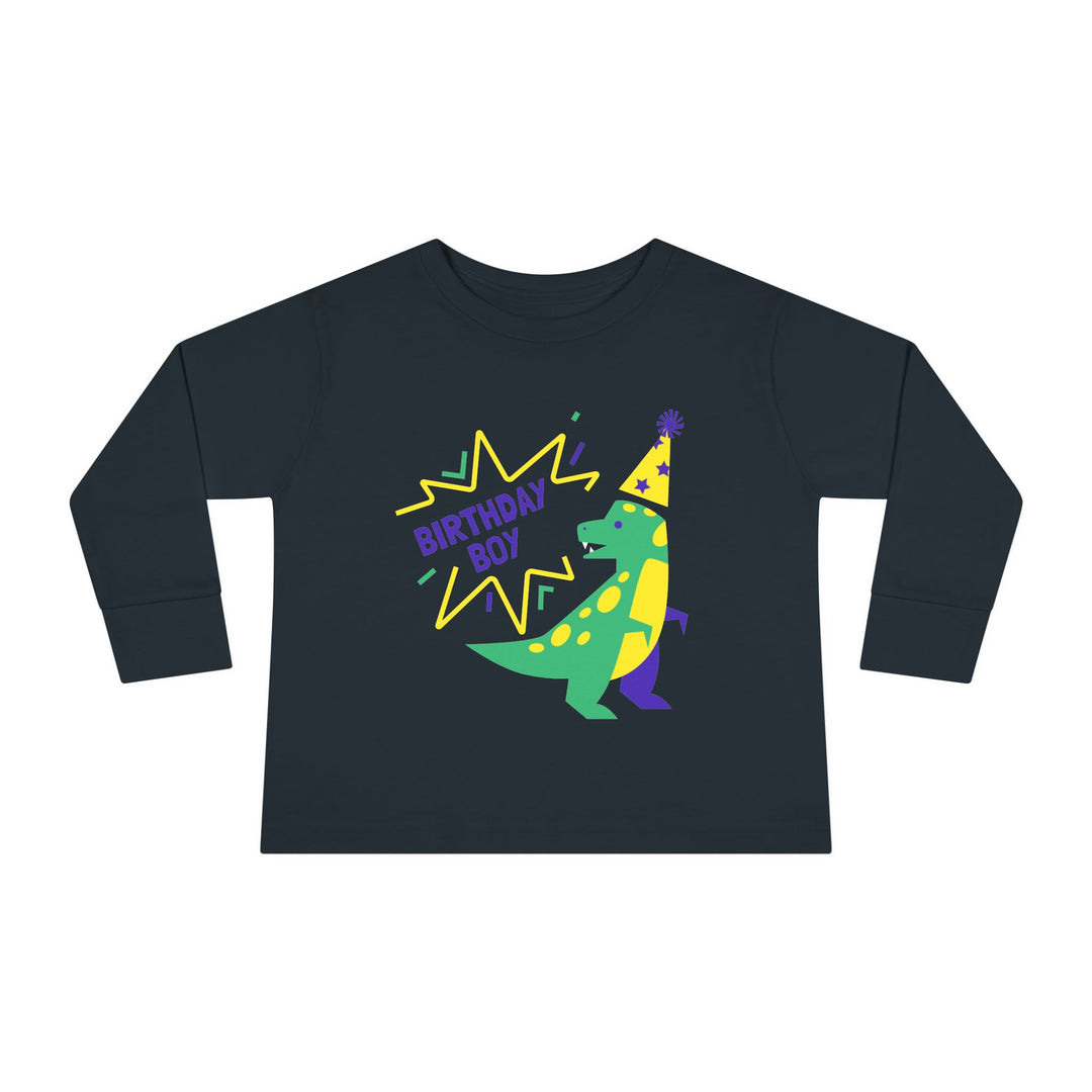Birthday Boy Toddler Long Sleeve Tee — Cute Party Dinosaur Design