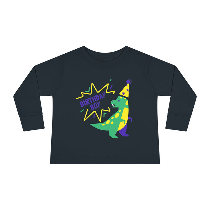 Birthday Boy Toddler Long Sleeve Tee — Cute Party Dinosaur Design