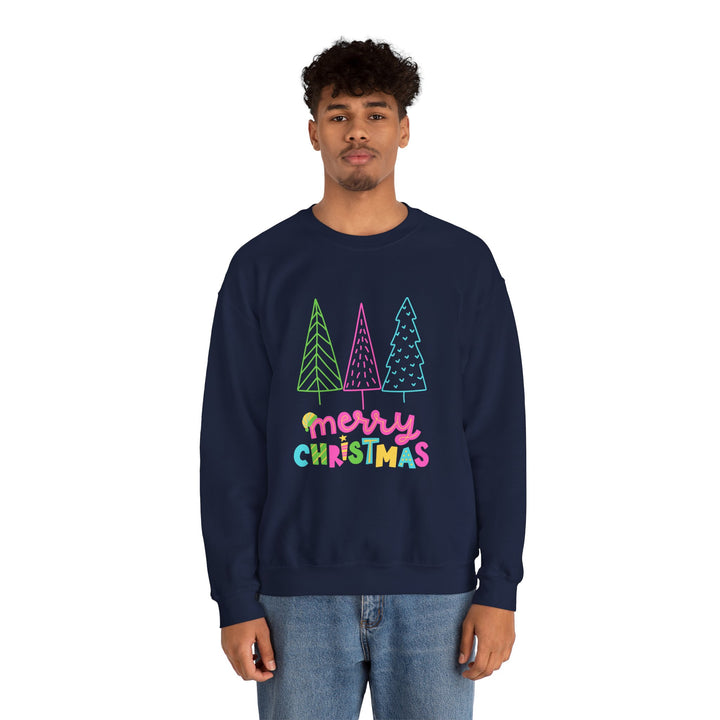 Christmas Crewneck Sweatshirt — Pastel 'Merry Christmas' Trees
