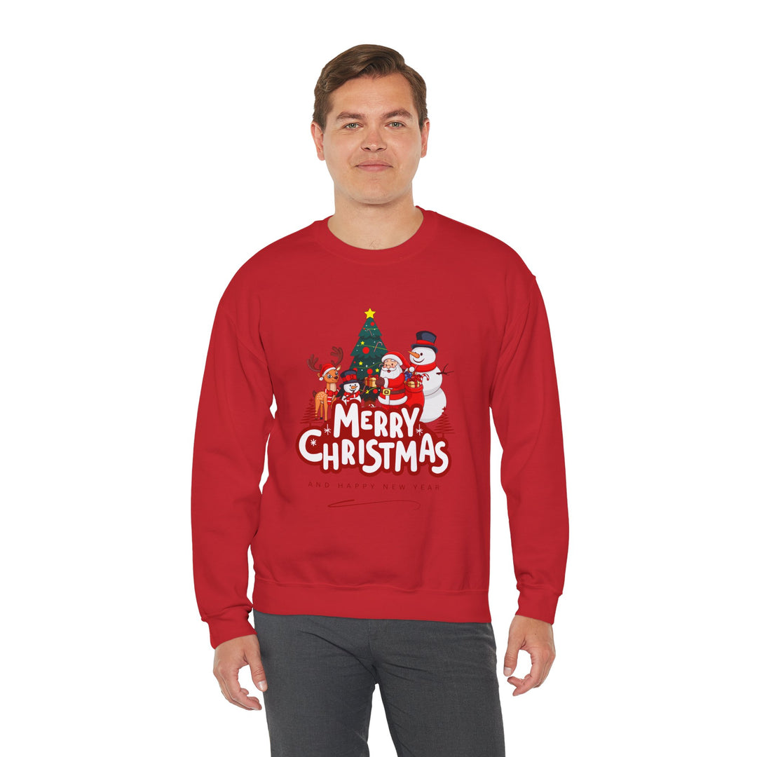 Christmas Crewneck Sweatshirt — 'Merry Christmas' Festive Holiday Sweatshirt with Santa, Reindeer & Snowman
