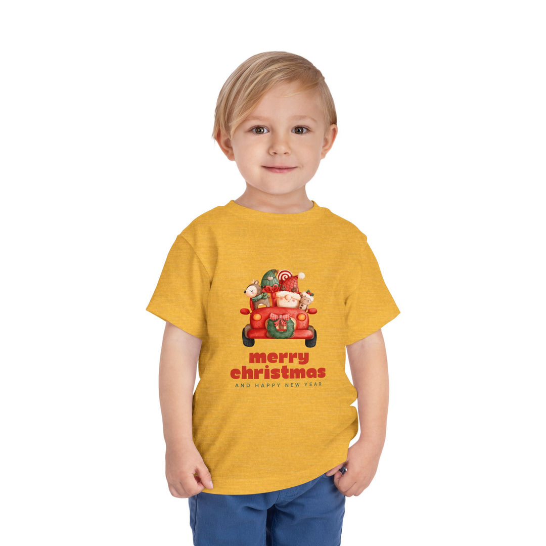Toddler Tee — Cute Santa in Car “Merry Christmas and Happy New Year” Holiday Tee