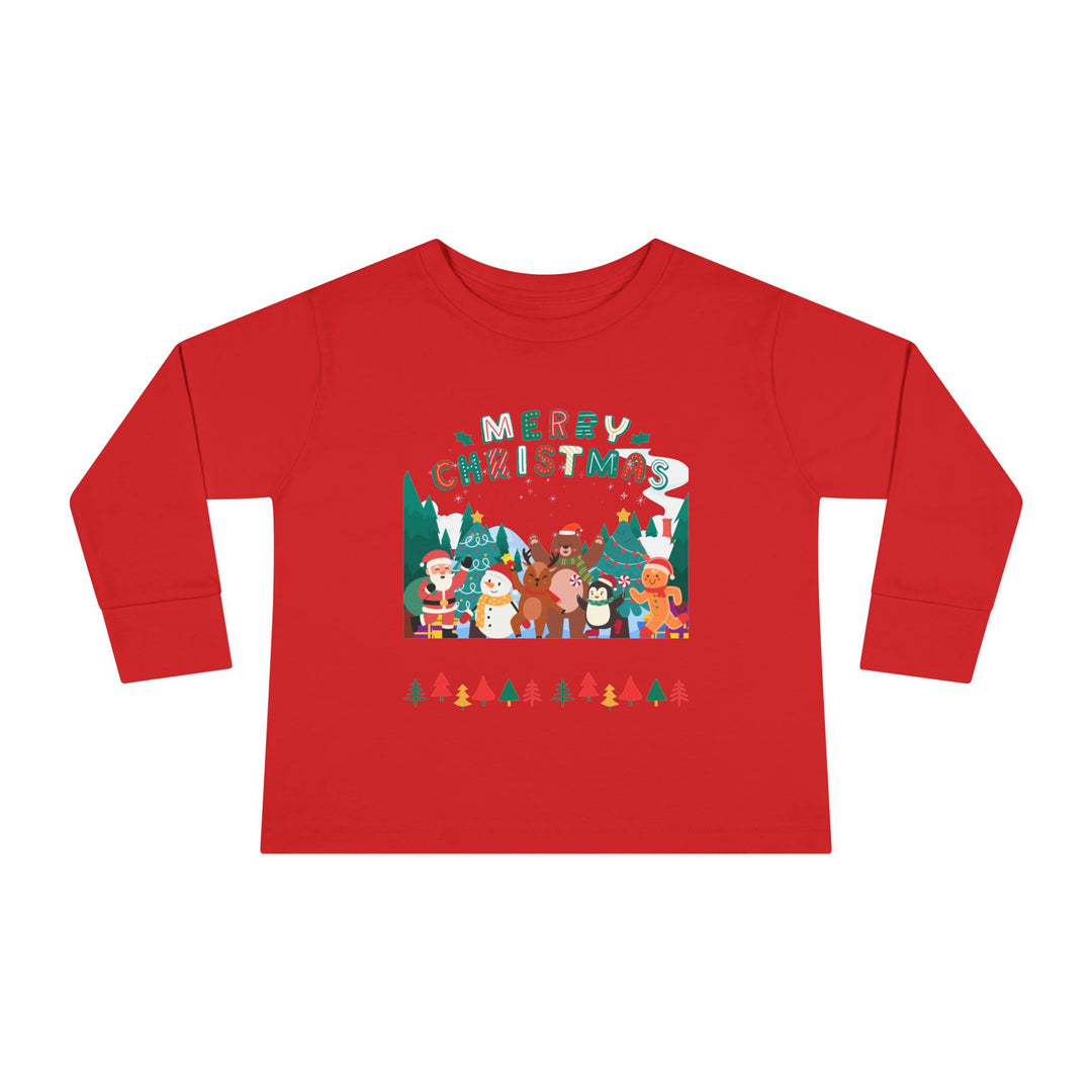 Merry Christmas Toddler Long Sleeve Tee — Cute Holiday Animal Friends