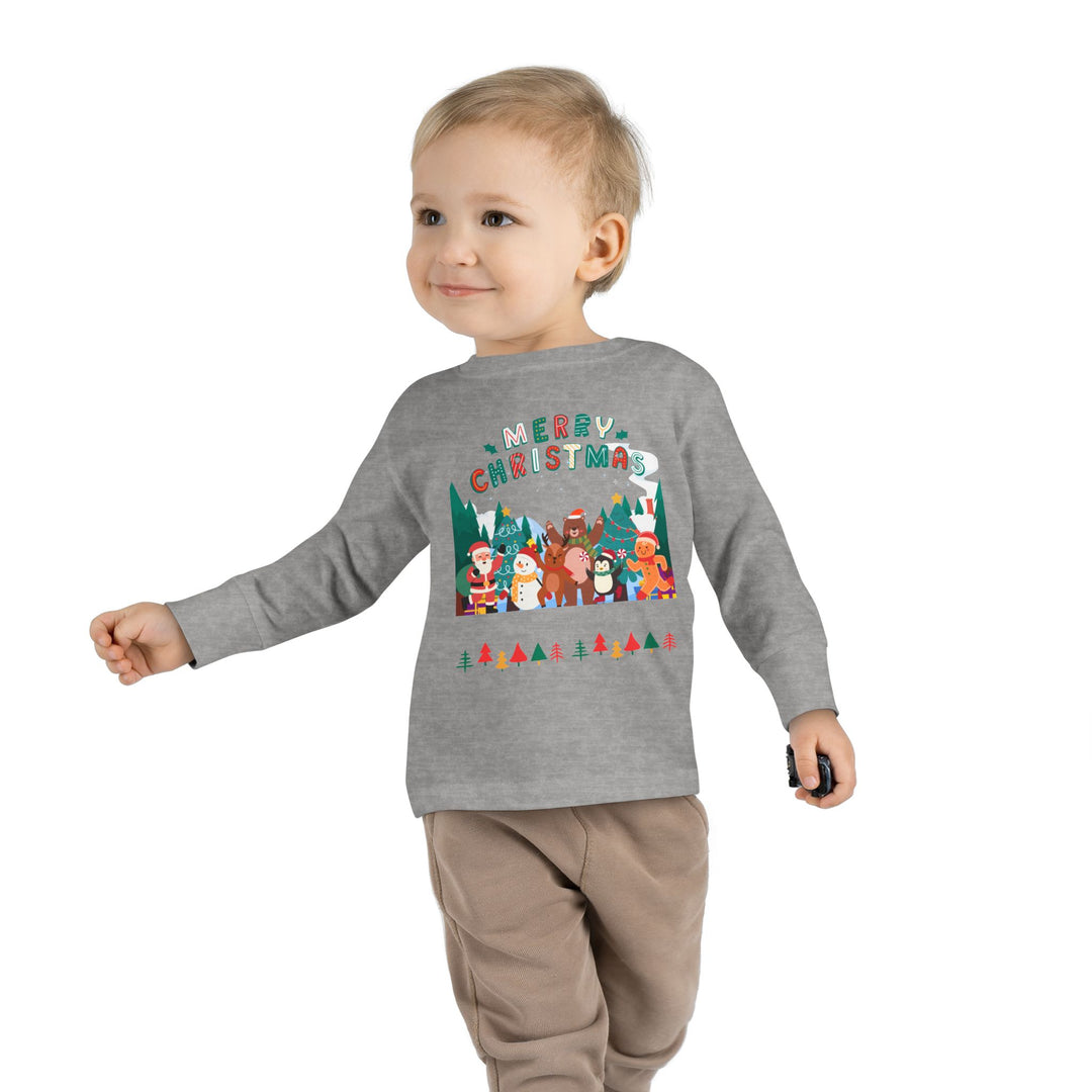 Merry Christmas Toddler Long Sleeve Tee — Cute Holiday Animal Friends