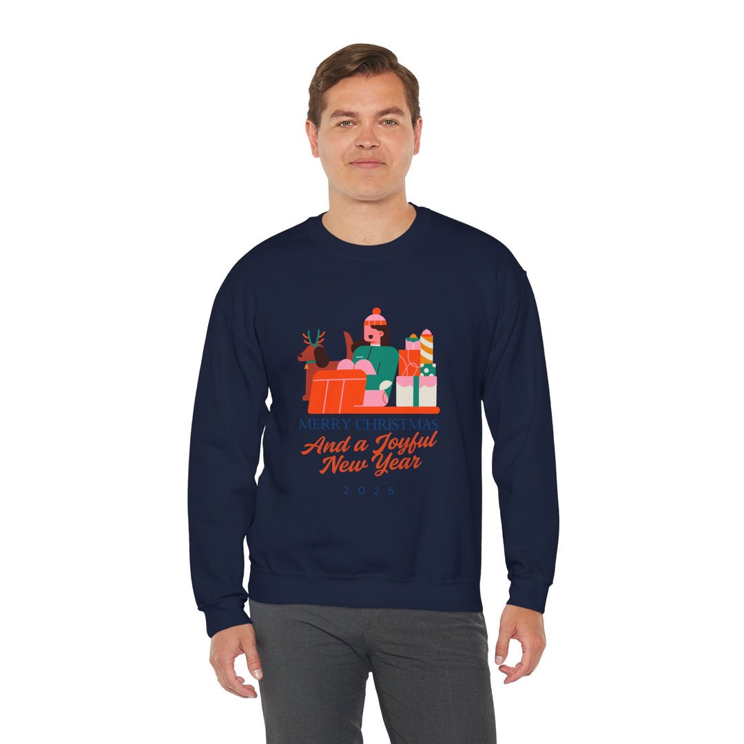 Christmas Crewneck Sweatshirt - "Merry Christmas and a Joyful New Year 2025" Holiday Sweatshirt
