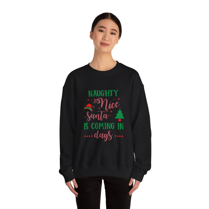 Naughty Nice Santa Is Coming Unisex Heavy Blend™ Crewneck Sweatshirt | Christmas Holiday Apparel