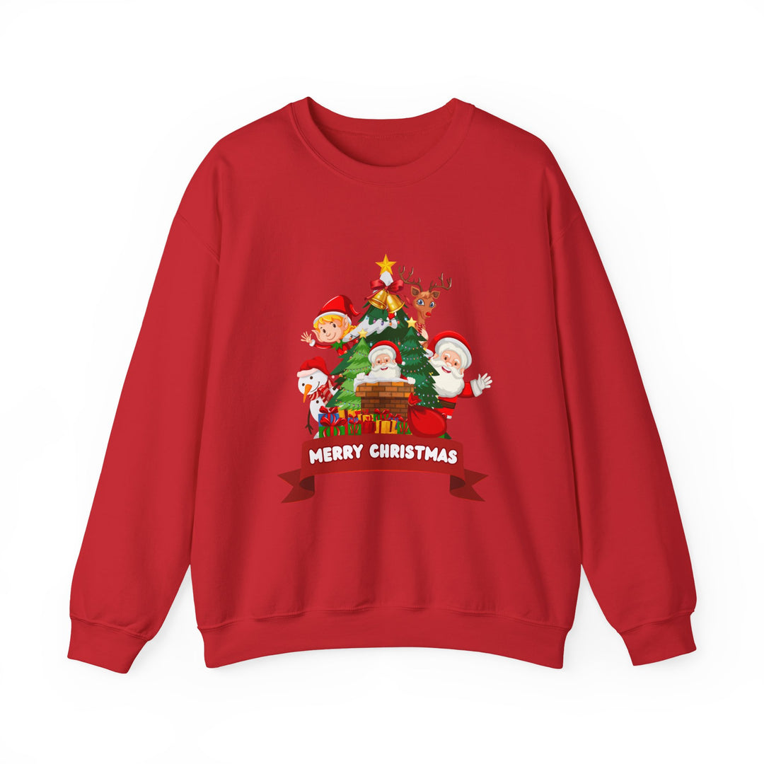 Christmas Crewneck Sweatshirt – Cute Santa & Elves "Merry Christmas" Holiday Pullover