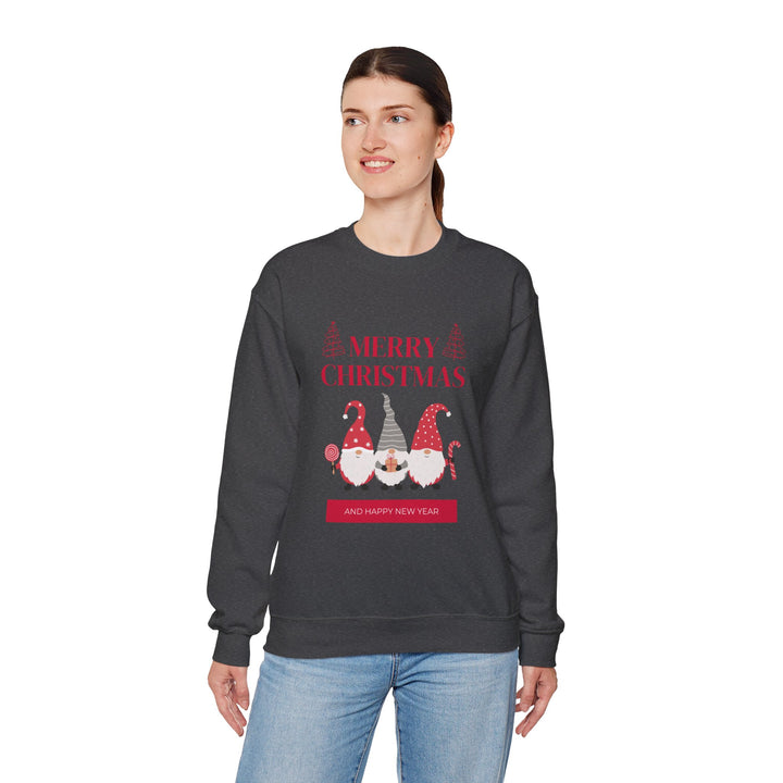Christmas Gnome Crewneck Sweatshirt - "Merry Christmas and Happy New Year" Holiday Sweatshirt
