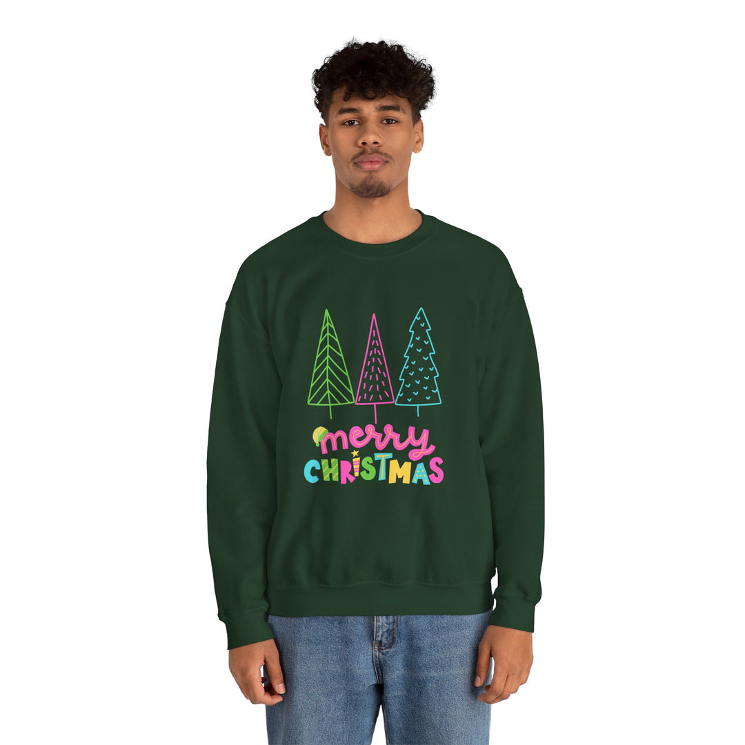 Christmas Crewneck Sweatshirt — Pastel 'Merry Christmas' Trees