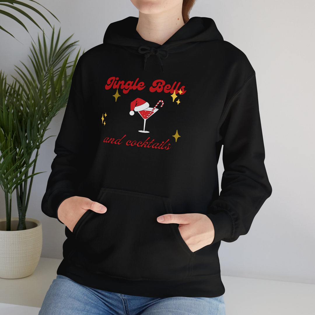 Jingle Bells and Cocktails Hoodie - Festive Unisex Heavy Blend Sweatshirt