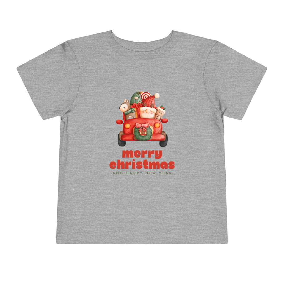 Toddler Tee — Cute Santa in Car “Merry Christmas and Happy New Year” Holiday Tee