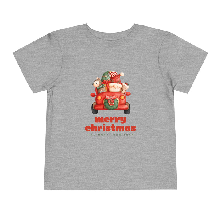 Toddler Tee — Cute Santa in Car “Merry Christmas and Happy New Year” Holiday Tee