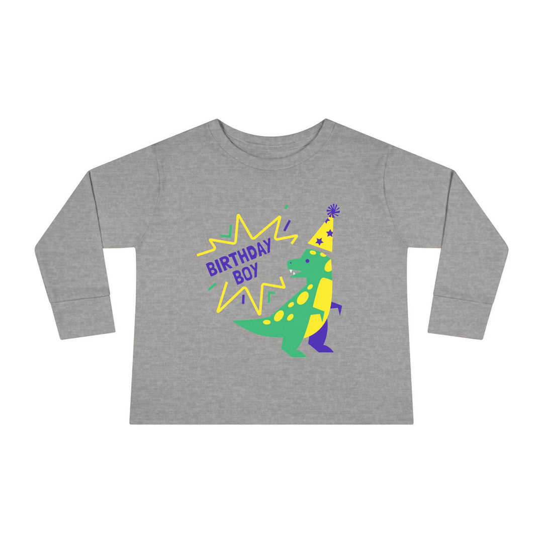 Birthday Boy Toddler Long Sleeve Tee — Cute Party Dinosaur Design