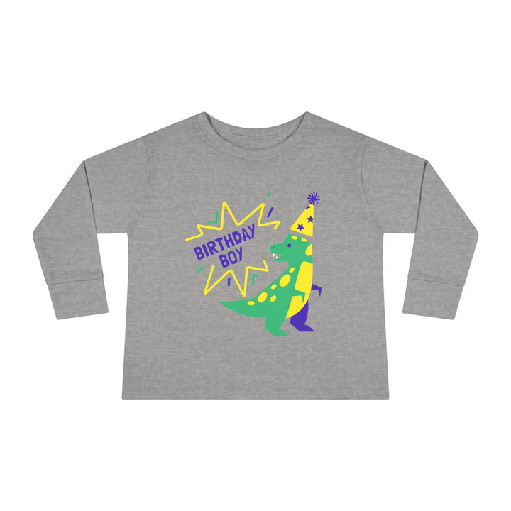 Birthday Boy Toddler Long Sleeve Tee — Cute Party Dinosaur Design