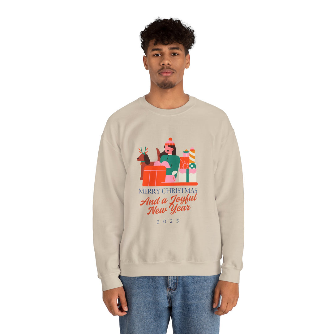 Christmas Crewneck Sweatshirt - "Merry Christmas and a Joyful New Year 2025" Holiday Sweatshirt
