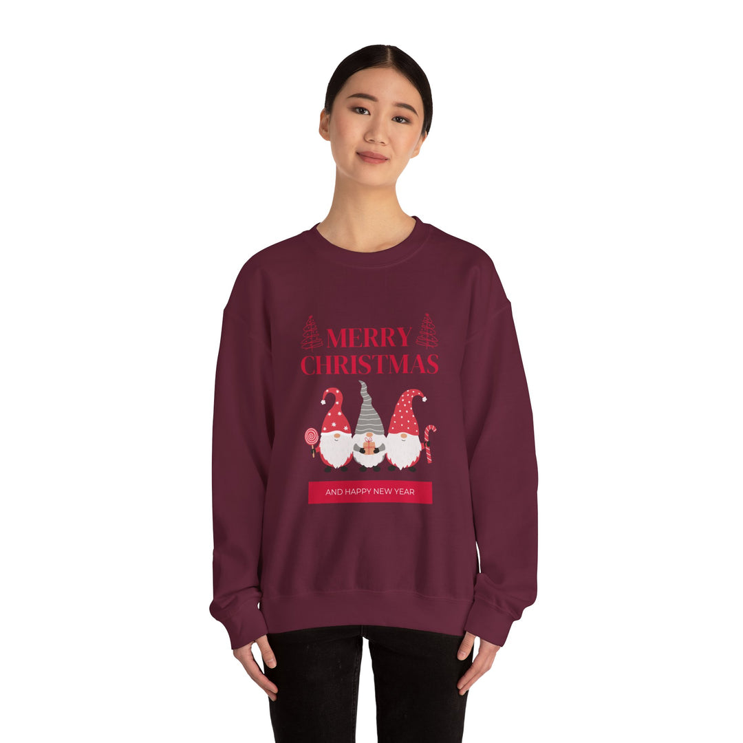 Christmas Gnome Crewneck Sweatshirt - "Merry Christmas and Happy New Year" Holiday Sweatshirt