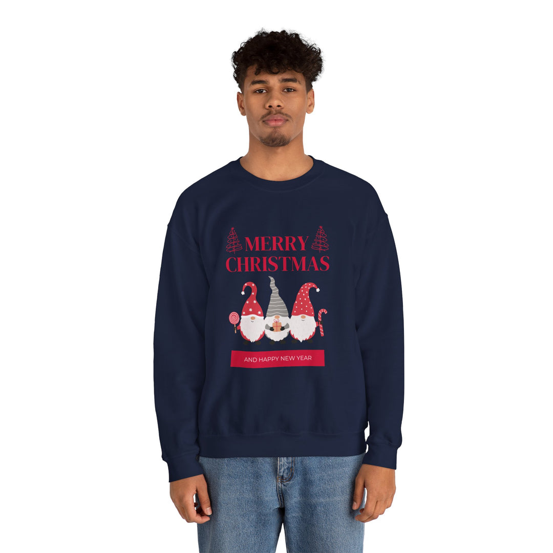 Christmas Gnome Crewneck Sweatshirt - "Merry Christmas and Happy New Year" Holiday Sweatshirt