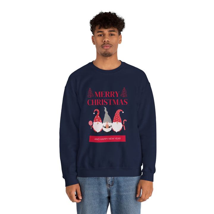 Christmas Gnome Crewneck Sweatshirt - "Merry Christmas and Happy New Year" Holiday Sweatshirt