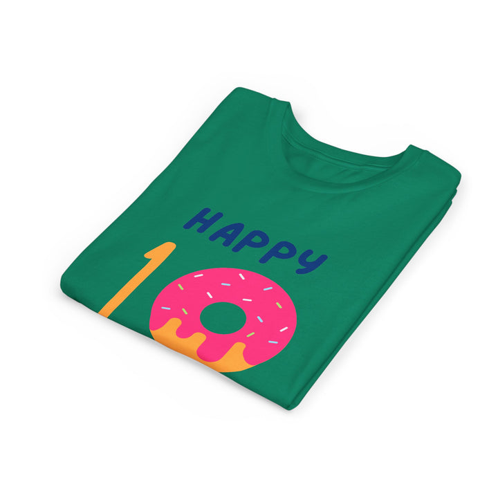 10th Birthday Youth Tee – Pink Donut "Happy 10 Birthday" Kids Shirt