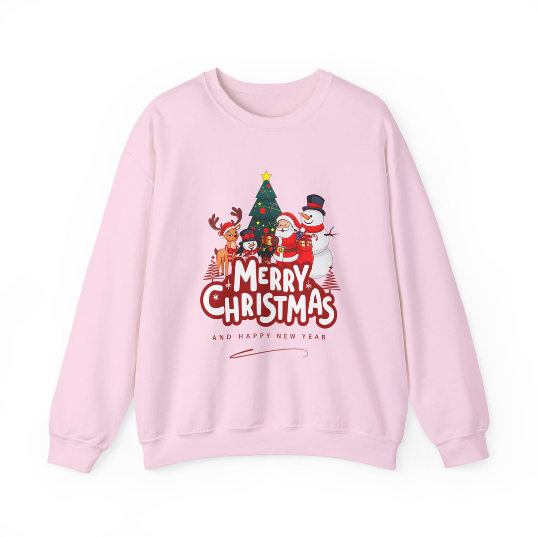 Christmas Crewneck Sweatshirt — 'Merry Christmas' Festive Holiday Sweatshirt with Santa, Reindeer & Snowman