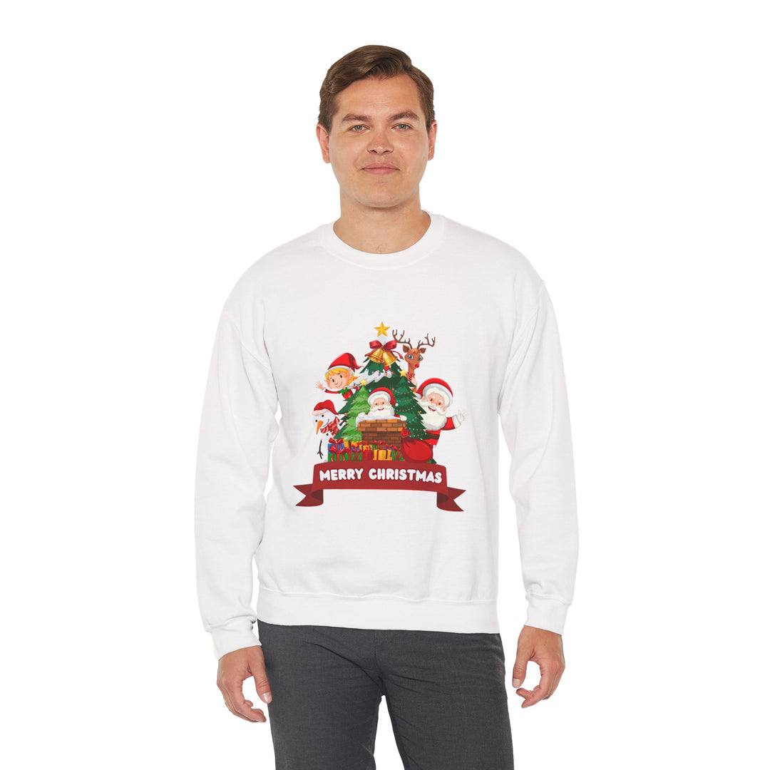 Christmas Crewneck Sweatshirt – Cute Santa & Elves "Merry Christmas" Holiday Pullover