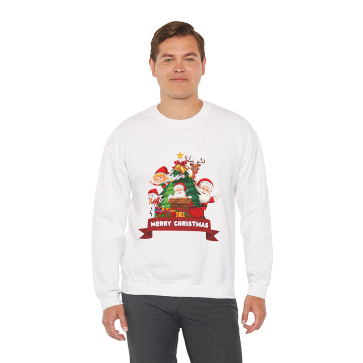 Christmas Crewneck Sweatshirt – Cute Santa & Elves "Merry Christmas" Holiday Pullover