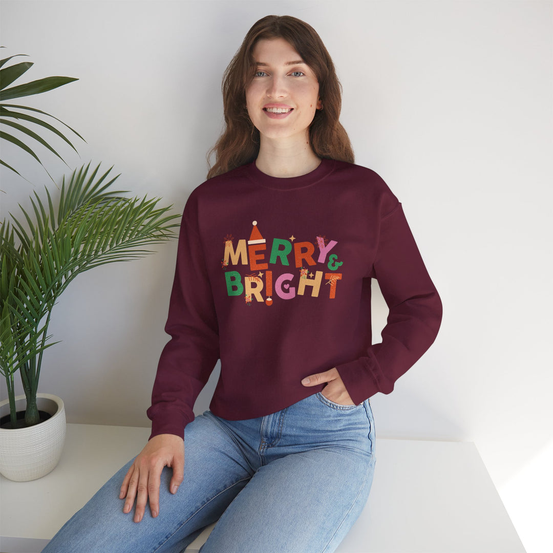 Merry & Bright Crewneck Sweatshirt — Colorful Holiday Christmas Sweater