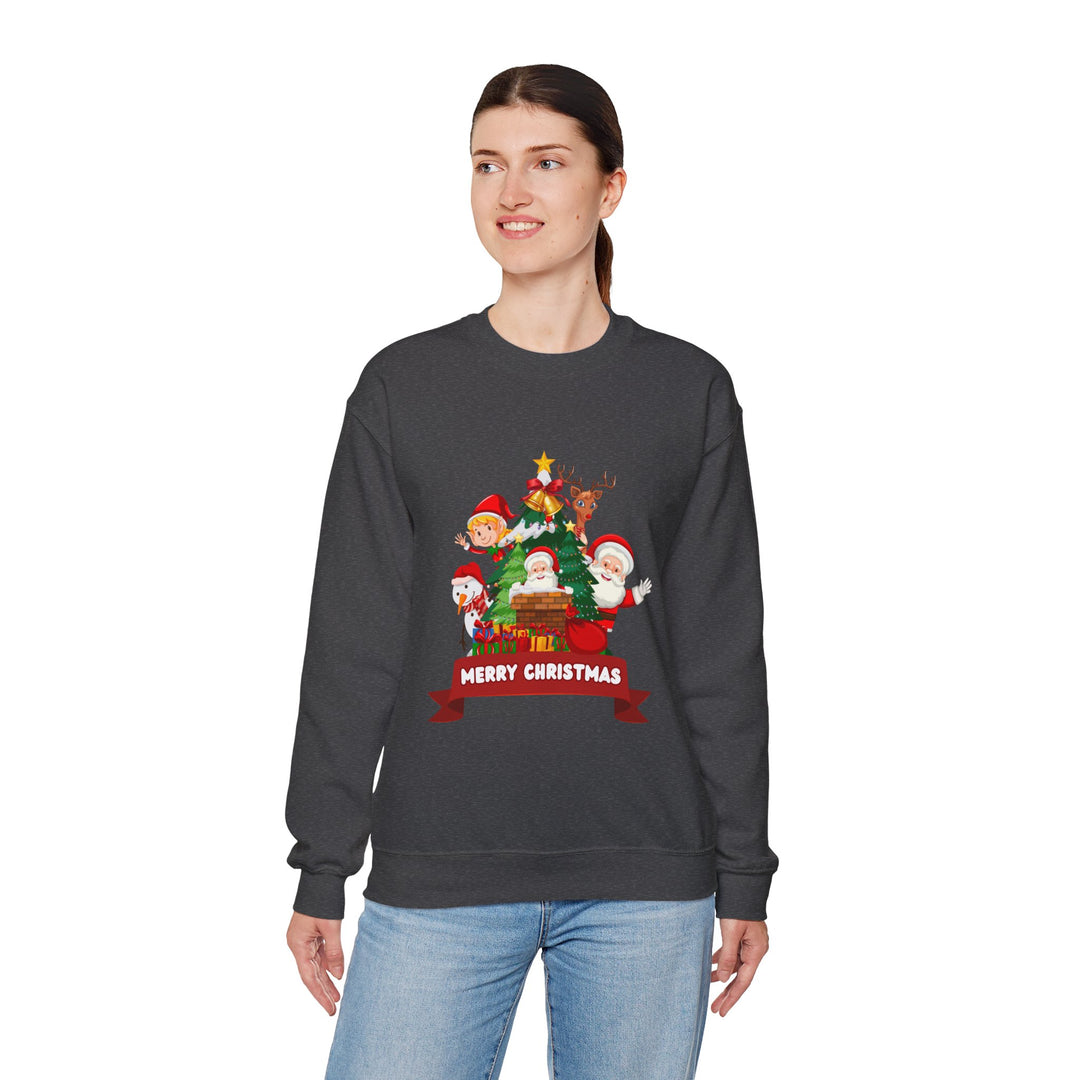 Christmas Crewneck Sweatshirt – Cute Santa & Elves "Merry Christmas" Holiday Pullover