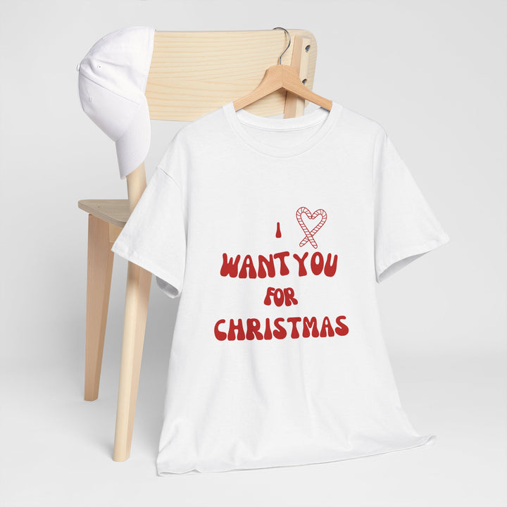 Unisex Heavy Cotton Tee - "I ❤️ Want You for Christmas", Unisex T-shirt