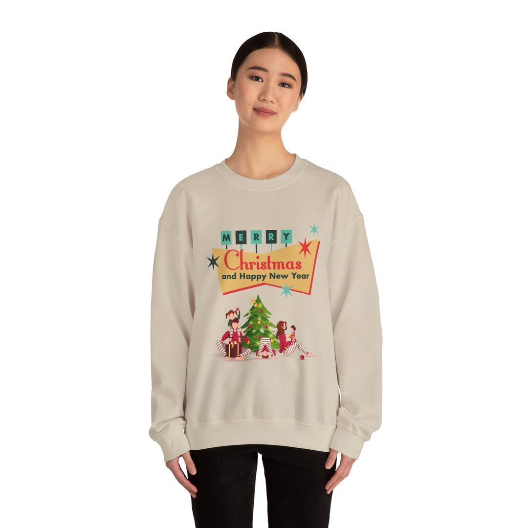 Christmas Crewneck Sweatshirt - "Merry Christmas and Happy New Year" Retro Holiday Design