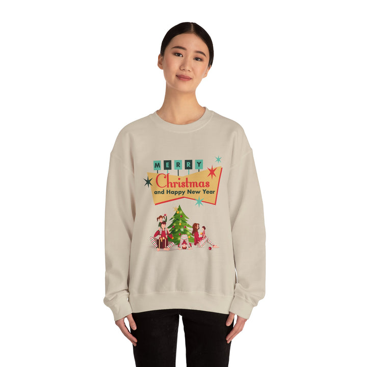 Christmas Crewneck Sweatshirt - "Merry Christmas and Happy New Year" Retro Holiday Design