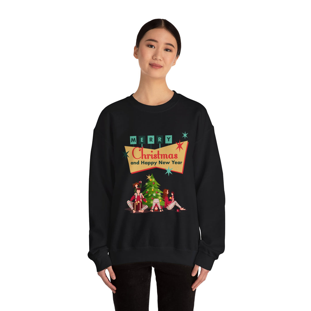 Christmas Crewneck Sweatshirt - "Merry Christmas and Happy New Year" Retro Holiday Design