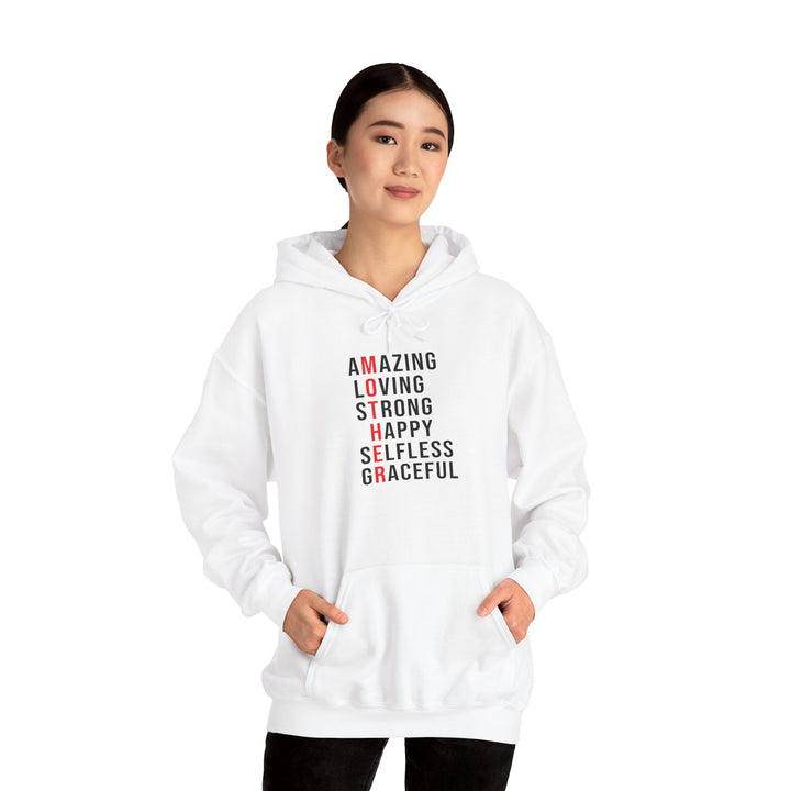 Mom's Hooded Sweatshirt – Amazing, Loving, Strong, Happy, Selfless, Graceful Design