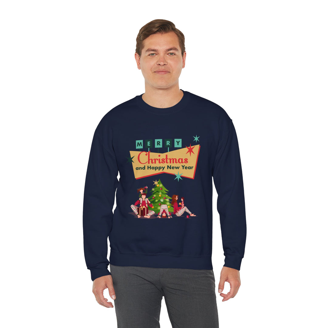 Christmas Crewneck Sweatshirt - "Merry Christmas and Happy New Year" Retro Holiday Design