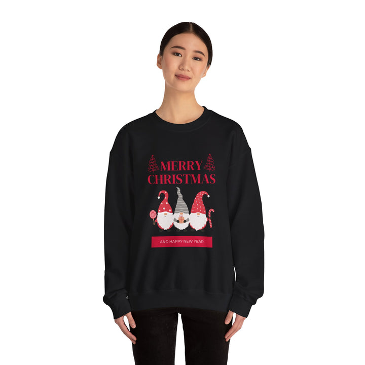 Christmas Gnome Crewneck Sweatshirt - "Merry Christmas and Happy New Year" Holiday Sweatshirt