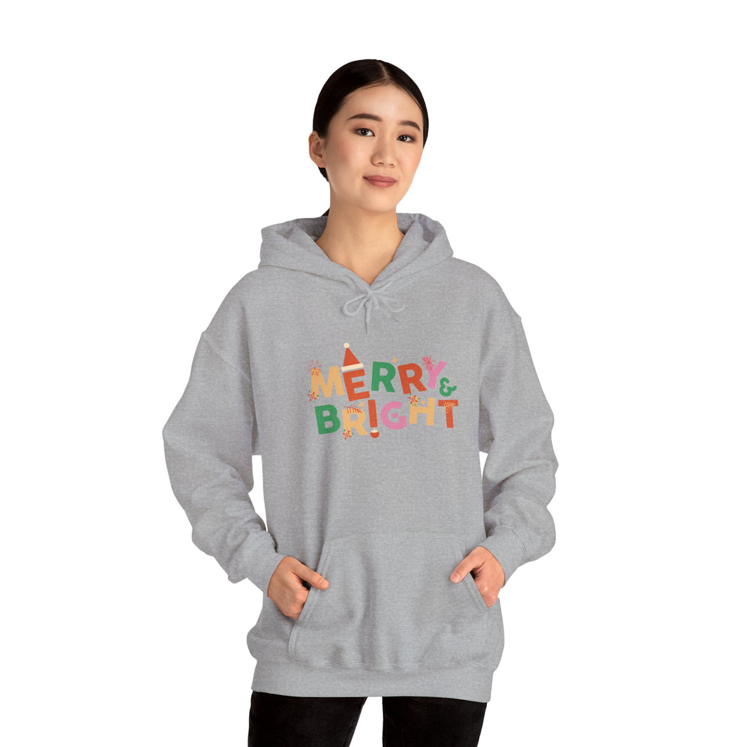 Merry & Bright Holiday Hoodie — Colorful Christmas Graphic Sweatshirt