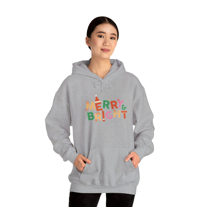Merry & Bright Holiday Hoodie — Colorful Christmas Graphic Sweatshirt