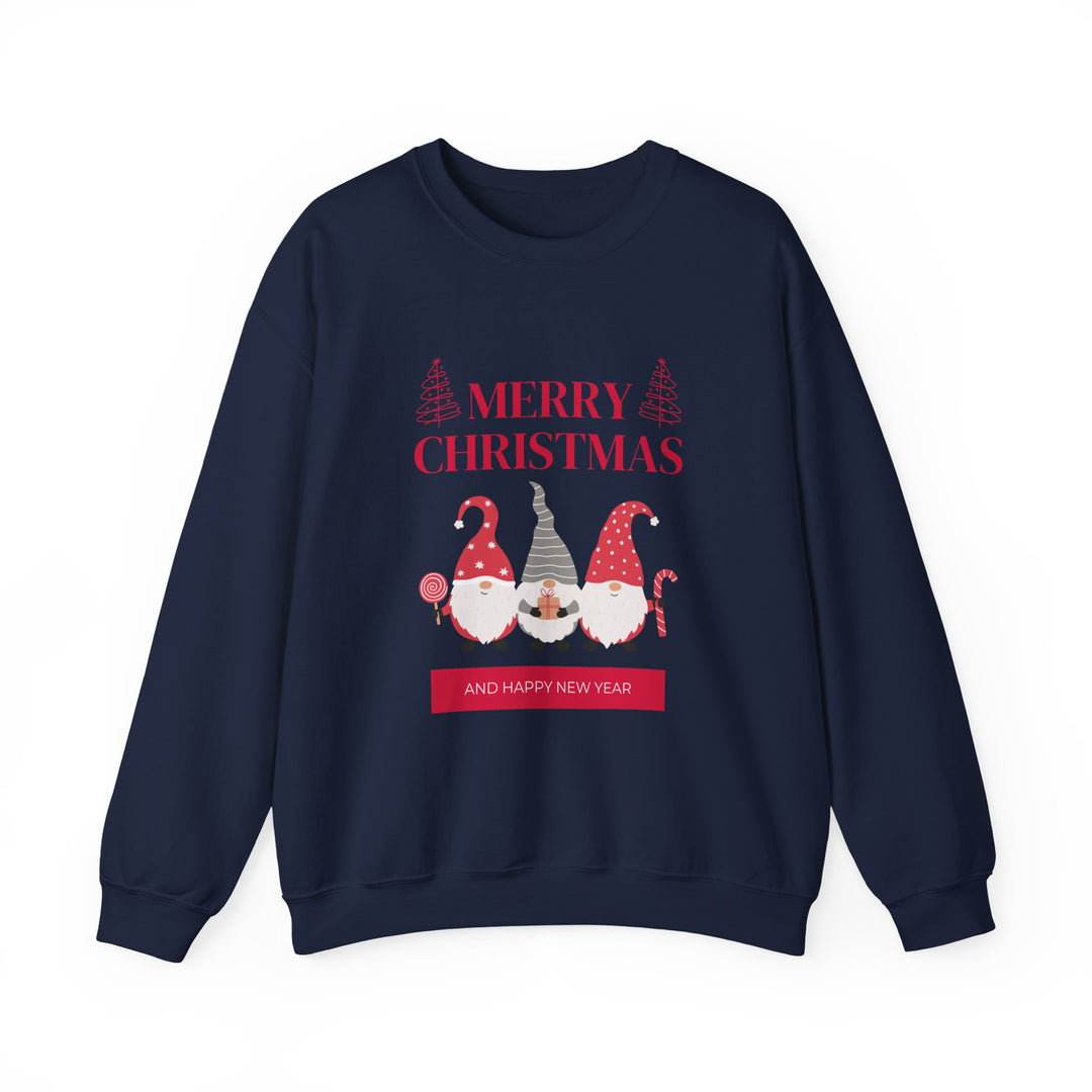 Christmas Gnome Crewneck Sweatshirt - "Merry Christmas and Happy New Year" Holiday Sweatshirt
