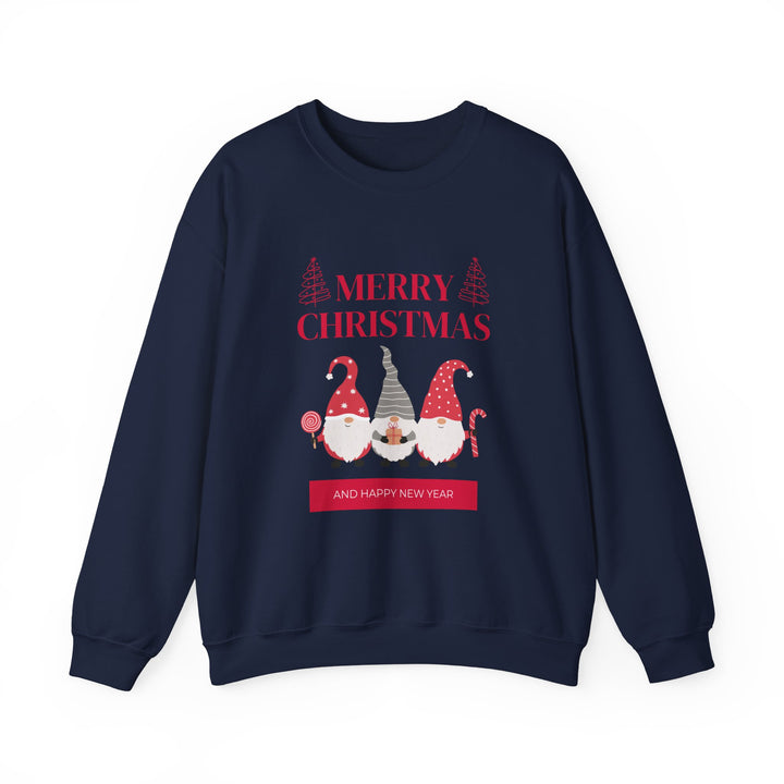 Christmas Gnome Crewneck Sweatshirt - "Merry Christmas and Happy New Year" Holiday Sweatshirt