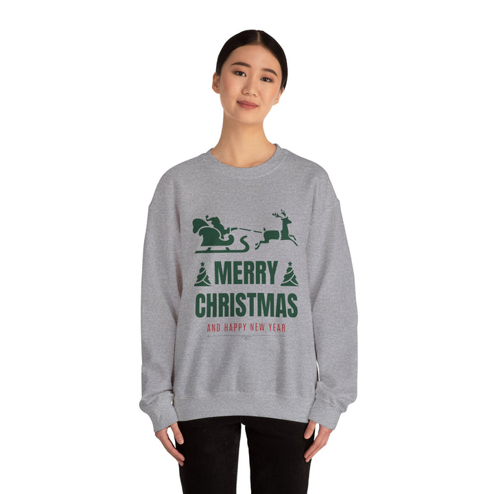 Christmas Sweatshirt - 'Merry Christmas and Happy New Year' Santa Sleigh Crewneck
