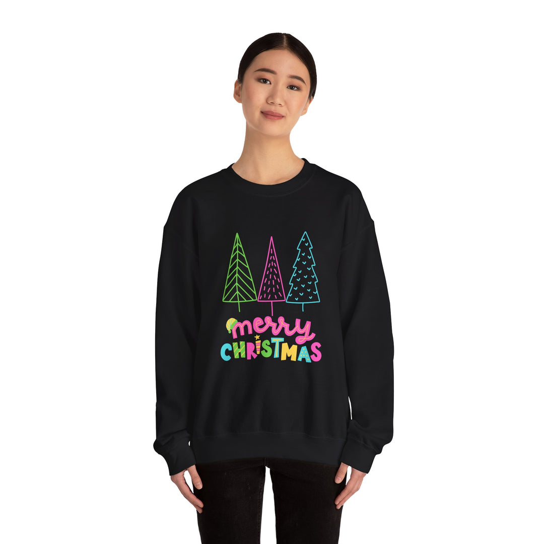 Christmas Crewneck Sweatshirt — Pastel 'Merry Christmas' Trees